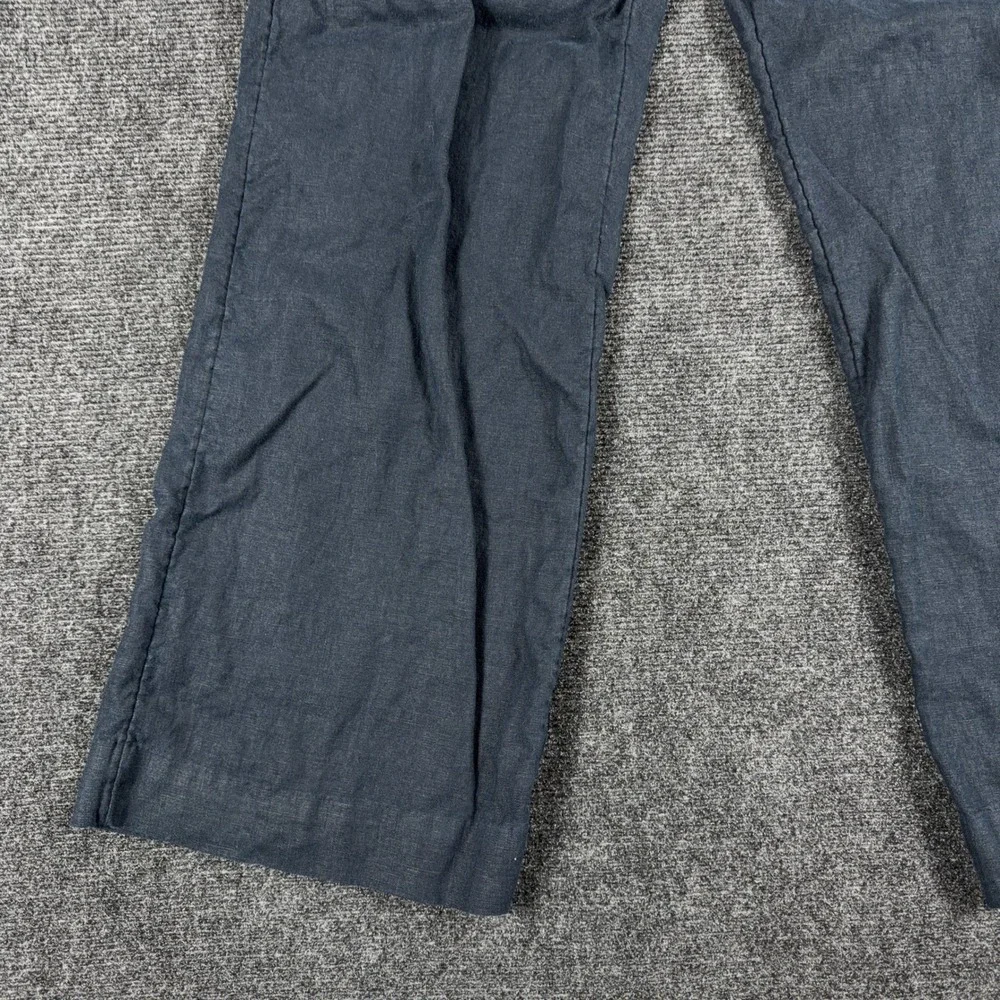COS Wide Leg Linen Pants Elastic Waist Minimalist Trousers Size‎ 8 Navy Blue